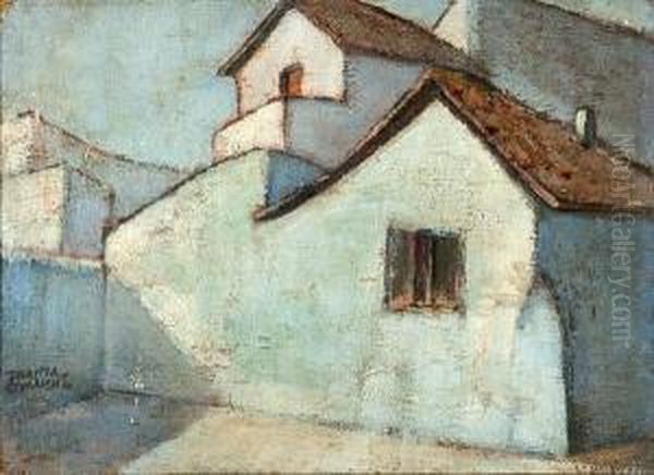 Houses Oil Painting by Theofrastos Triantafyllidis