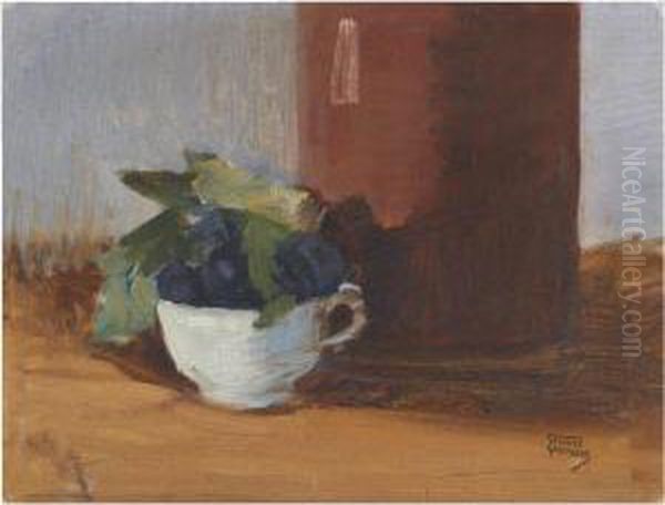 Still Life With Flowers In A Tea Cup Oil Painting by Theofrastos Triantafyllidis