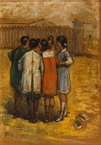 The Friends Oil Painting by Theofrastos Triantafyllidis