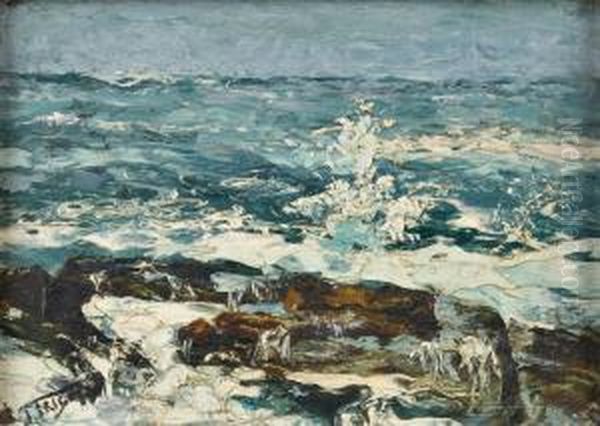 Marinha - Rebentacao Nas Rochas Oil Painting by Falcao Trigoso