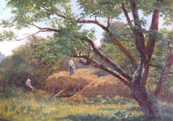 Stacking Hay Oil Painting by Harald Trolle