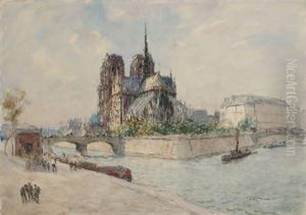 Paris, La Seine Au Chevet De Notre-dame Oil Painting by Fernand Fortune Truffaut