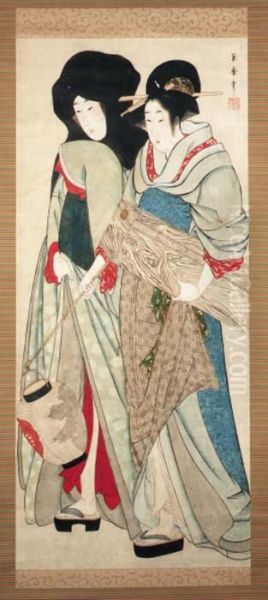 Geisha And Attendant
Hanging Scroll; Ink And Color On Paper Oil Painting by Kitagawa Tsukimaro