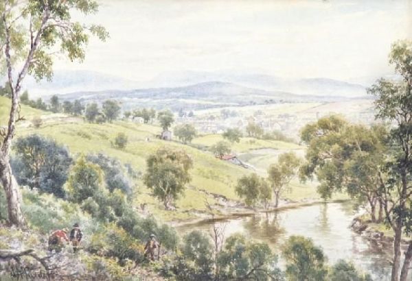 Figures By The Stream Oil Painting by James Alfred Turner