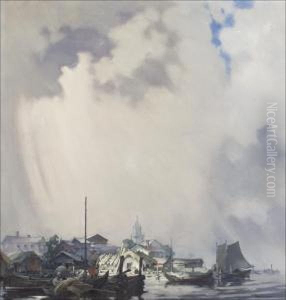 Inionkirkonkylan Satamasta. Oil Painting by Ragnar Ungern