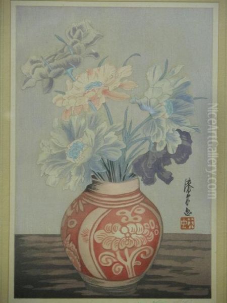 Still Life, Vase Of Flowers Oil Painting by Yoshijiro Urushibara