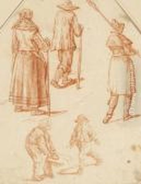 Cinq Figures De Paysans Oil Painting by Pieter van Bloemen