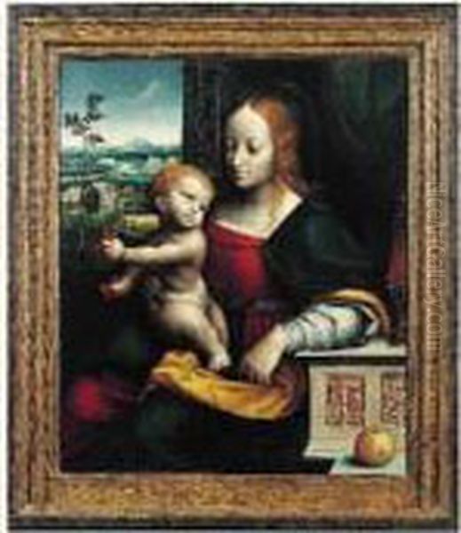 Vierge A L'enfant Sur Fond De Paysage, Dite La Madone Aux
 Cerises Oil Painting by Cornelis Sotte Cleef Van Cleve