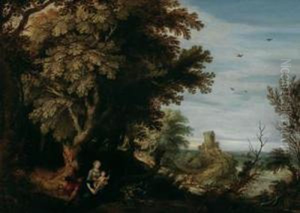Bewaldete Landschaft Mit Einem Turm Oil Painting by Willem Van Den Bundel