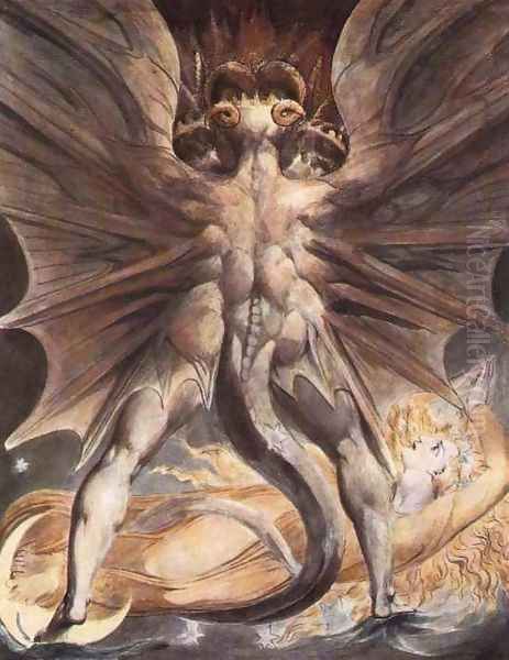 The Great Red Dragon and the Woman Clothed in Sun Oil Painting by William Blake