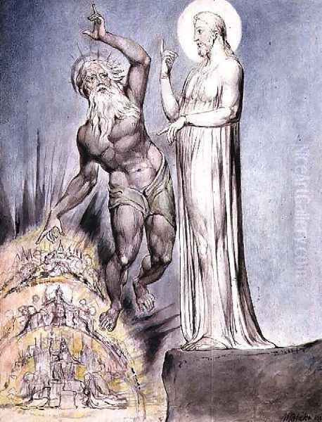 Satan Tempts Christ with the Kingdoms of Earth from Milton's 'Paradise Regained', Book III lines 251-426, c.1816-18 Oil Painting by William Blake