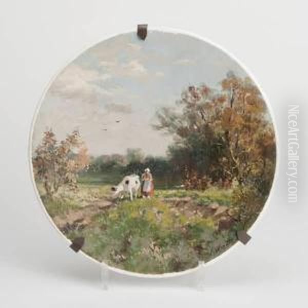 Boerin Met Koe Op Landweg Oil Painting by Chris Van Der Windt