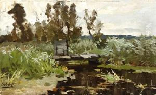 Bruggetje Over Poldersloot Oil Painting by Chris Van Der Windt