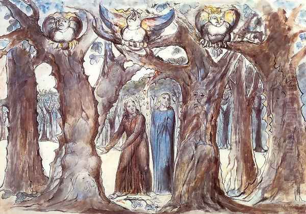 Inferno, Canto XIII, 1-45, The Wood of Self-Violators: The Harpies and the Suicides Oil Painting by William Blake