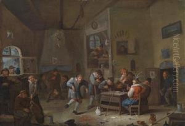 A Tavern Interior Oil Painting by Egbert Ii Van Heemskerck