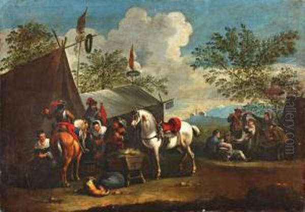 Rustende Reizigers Bij Een Herberg Oil Painting by or Huchtenburgh, Jan van Huchtenberg