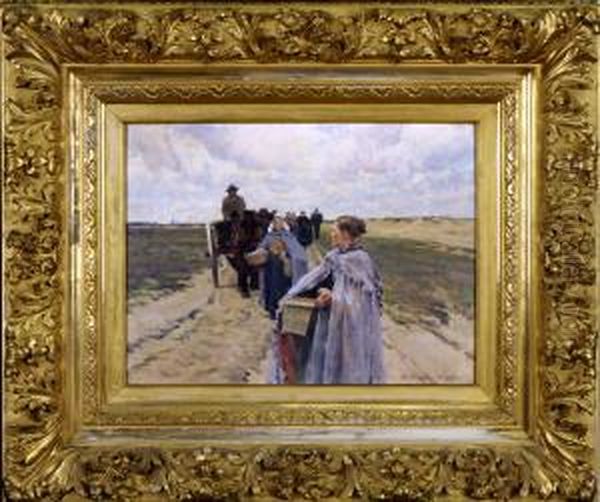 Fermiere Dans Les Polders Oil Painting by Frans Van Leemputten