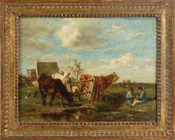 La Prairie Oil Painting by Emile Van Marcke De Lumman