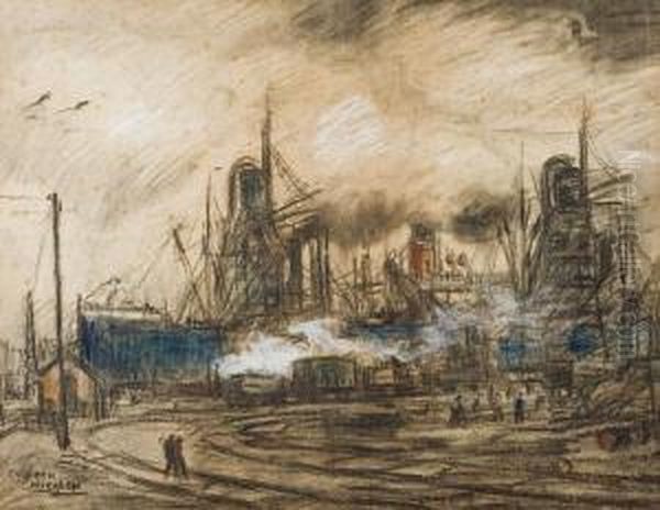 Aan De Dokken - The Docks Oil Painting by Eugeen Van Mieghem
