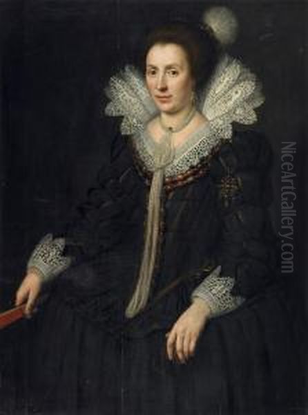 Bildnis Einer Dame Mit Facher Oil Painting by Michiel Van Miereveldt