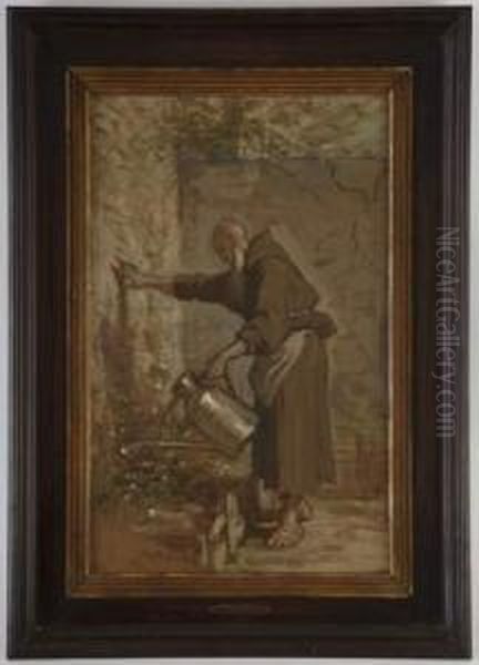 Le Moine Jardinier Oil Painting by Jacques Alfred Van Muyden