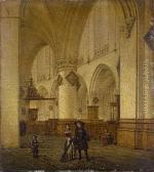 Kircheninterieur (sint Bavo In Haarlem) Oil Painting by Hendrick Van Vliet