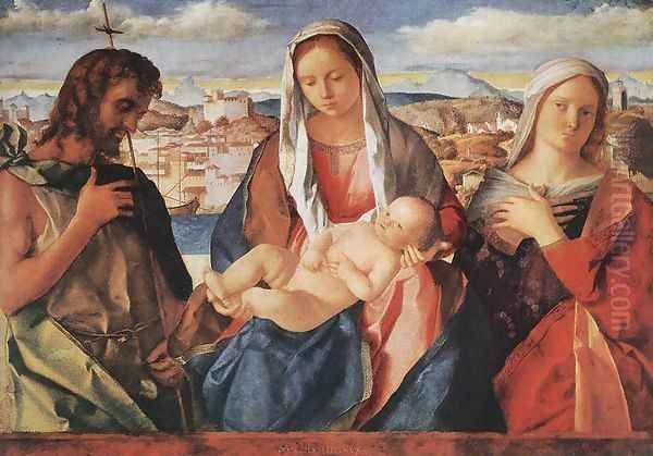 Madonna and Child with St. John the Baptist and a Saint Oil Painting by Giovanni Bellini