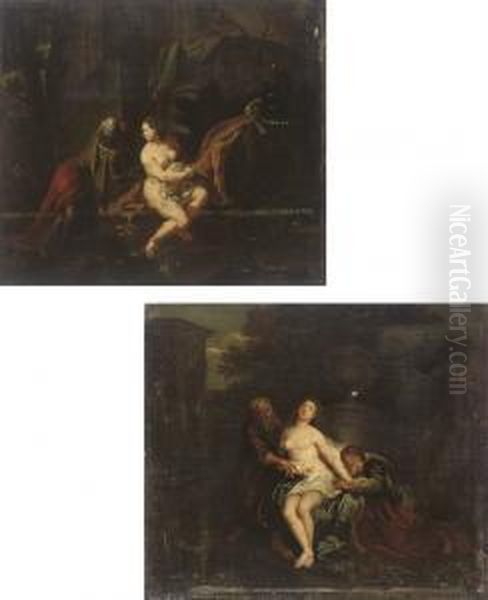 David And Bathsheba; And Susannah And The Elders Oil Painting by Kaspar Jakob Van Opstal