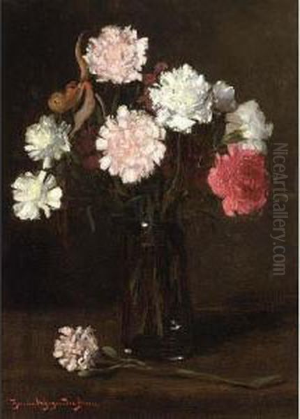 Pink And White Carnations Oil Painting by Theodorus Van Wyngaarden