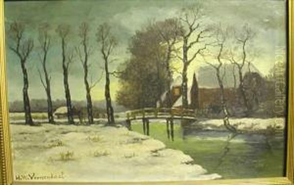 Canal Scenes, Winter And Spring Oil Painting by Hendrik Willem Veenendaal