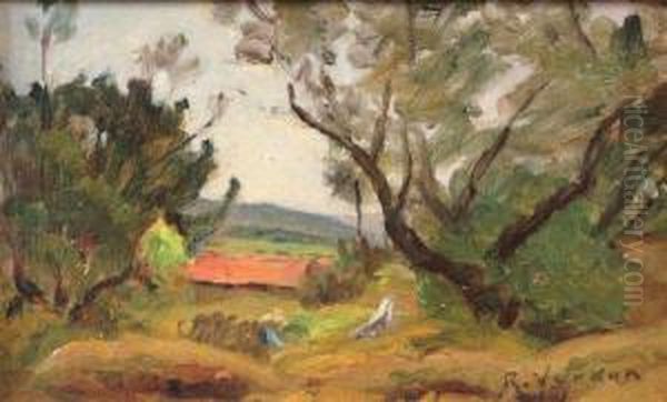 La Ferme Au Toit Rouge Oil Painting by Raymond Jean Verdun
