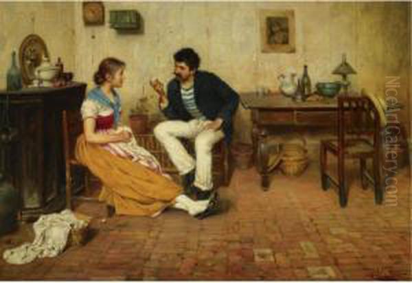 The Visit Oil Painting by Cesare C. Vianello