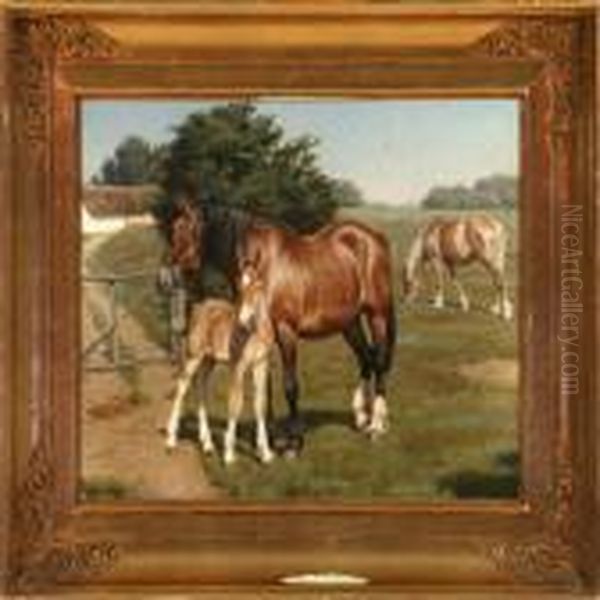 Grazing Horses Oil Painting by Ejnar Vindfelt