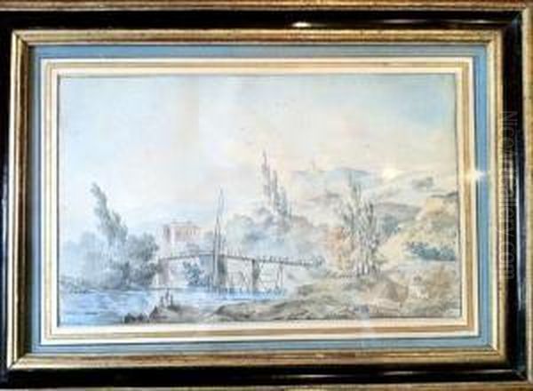  Paysage Au Pont  Oil Painting by P. Virebent