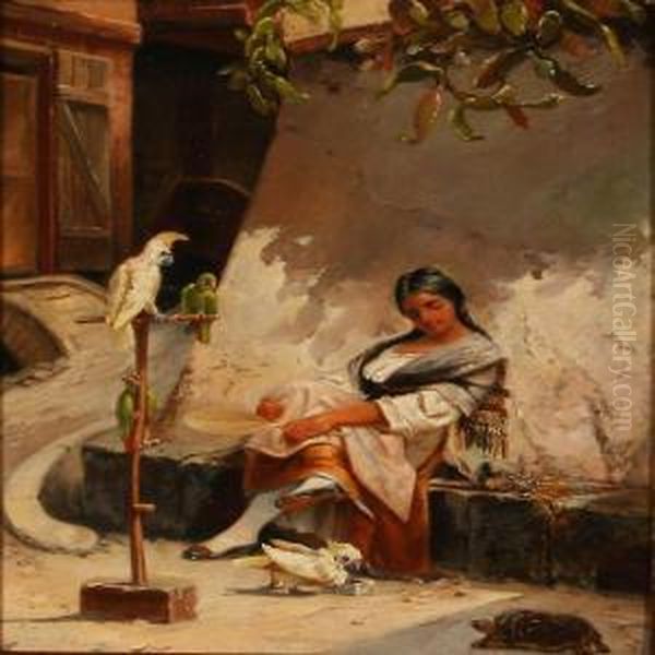 Street Scene With A Woman A Kerb Oil Painting by Frederik Mayer Visby