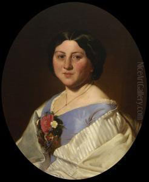 Damen- Und Herrenportrat. Oil Painting by Baron Heinrich von Angeli