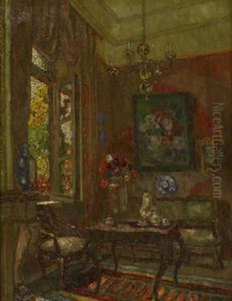 Saloninterieur Oil Painting by August Von Brandis