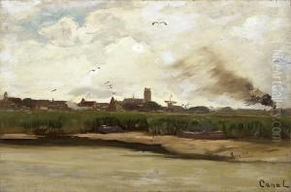 Schilfufer Mit Stadt Im Hintergrund Oil Painting by Gilbert Von Canal