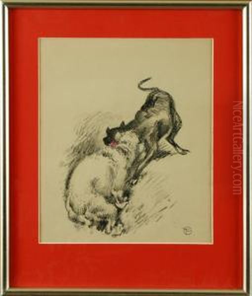 Kampfende Hunde Oil Painting by Gino, Ritter Von Finetti