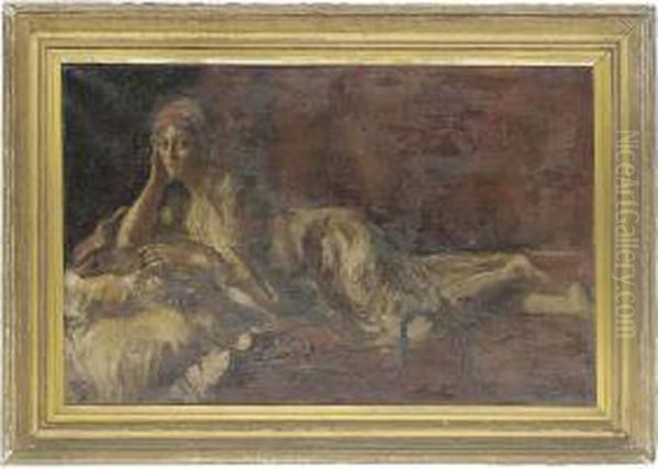 Reclining Figure With A Nargileh Oil Painting by Sir Hubert von Herkomer