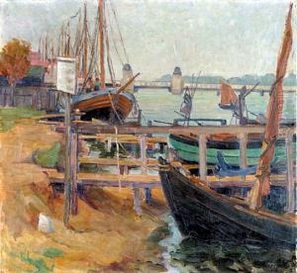 Lodki W Porcie, 1914 R. Oil Painting by Egon Oskar Von Kameke