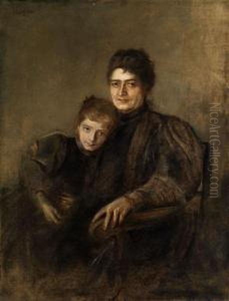 Portrait Einer Dame Mit Ihrer Tochter Oil Painting by Franz von Lenbach