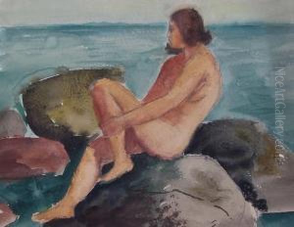 Badende Am Ufer Oil Painting by Constantin Von Mitschke Collande
