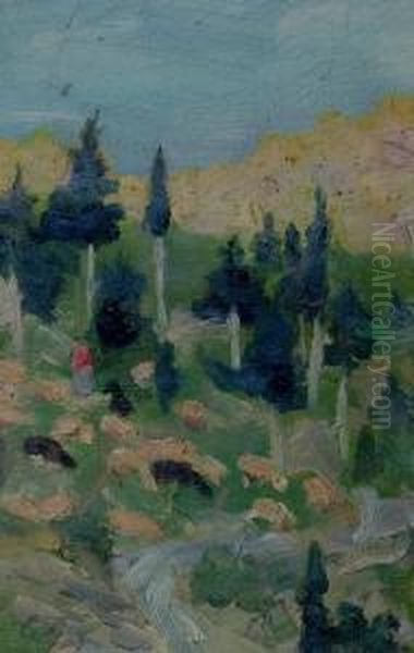 Landschaftsstudie Oil Painting by Constantin Von Mitschke Collande