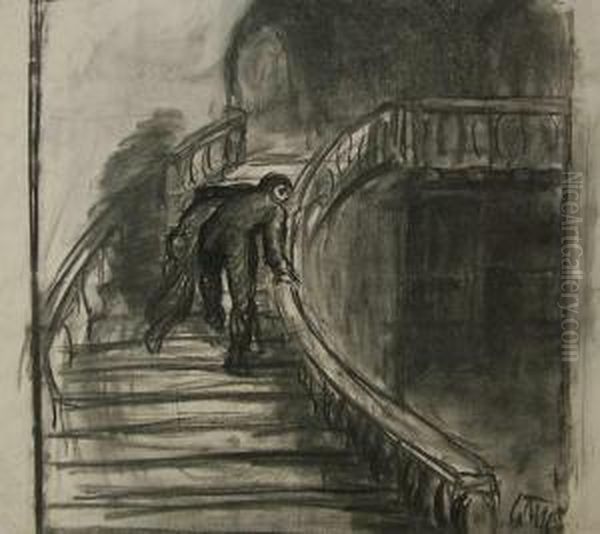 Treppe Steigender Mann (buhnenentwurf ?) Oil Painting by Constantin Von Mitschke Collande