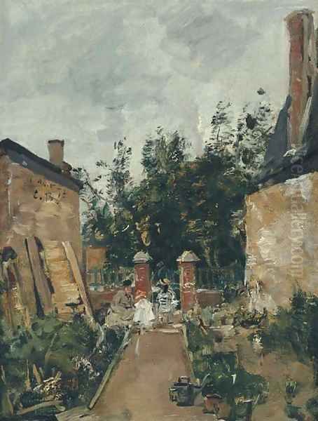 Madame S et ses enfants dans son jardin à Trouville Oil Painting by Eugene Boudin