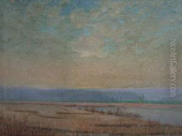 Landscape With Clouds In Sky Oil Painting by Henry Wellington Wack