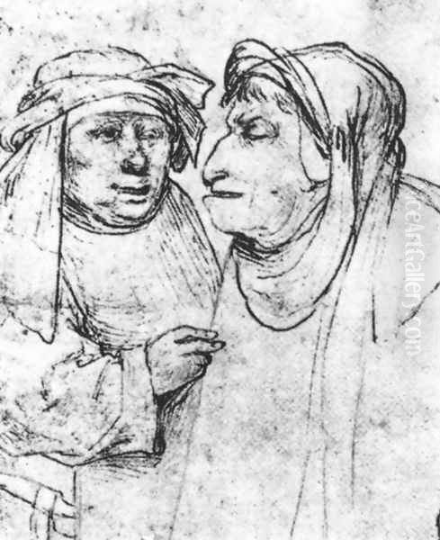 Two Caricatured Heads Oil Painting by Hieronymous Bosch