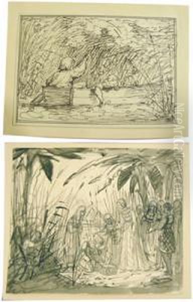 Raccolta Di Tre Disegni Oil Painting by Otto Wagner