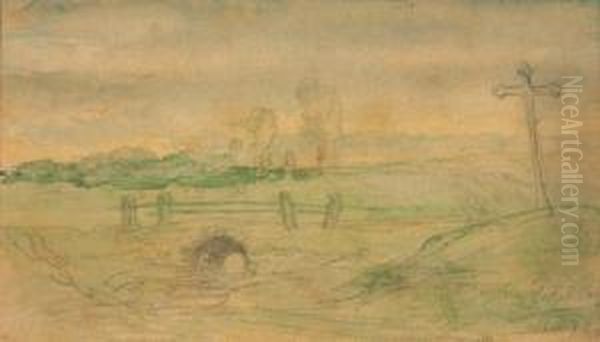 Krajina S Mostkem Oil Painting by Anton Waldhauser